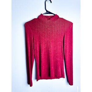 BCBG Maxazria Slinky Mock Neck Long Sleeve Blouse Womens Red Fitted Medium